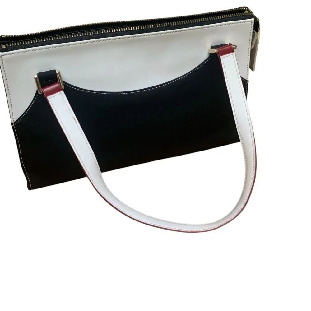 Vintage Jones New York Elegant Black and White Handbag with Red Accents